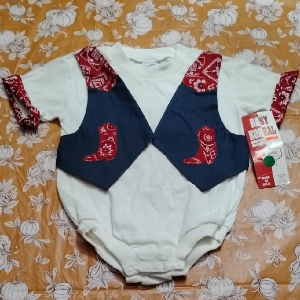 Vintage 90s Western Vest Paisley Kiddy Kats Brand Size 24 Months NWT Baby Onesie